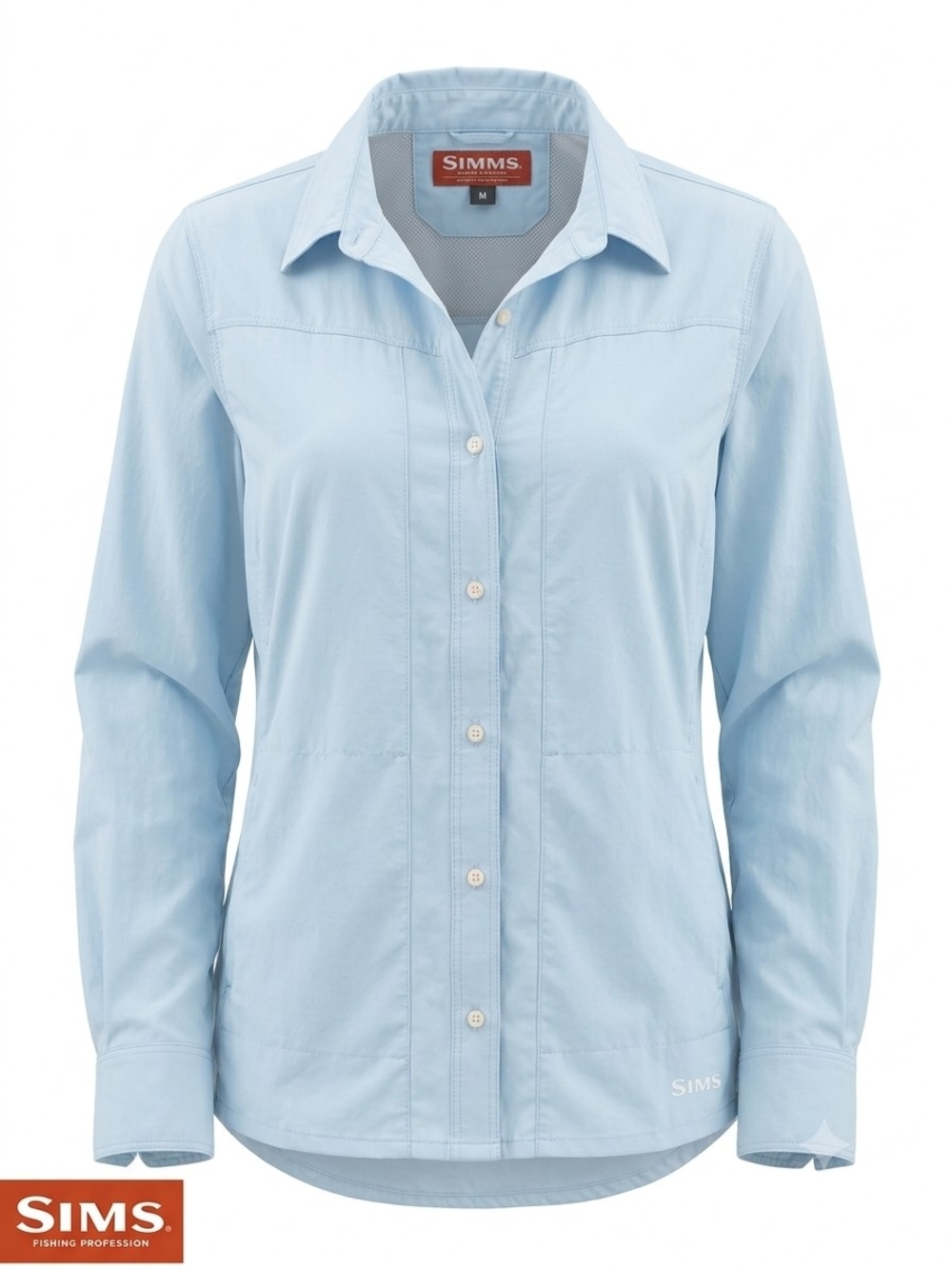 Simms Fishing Shirt Womens Medium M Light Blue Long Sleeve Vented UPF Sun Hiking